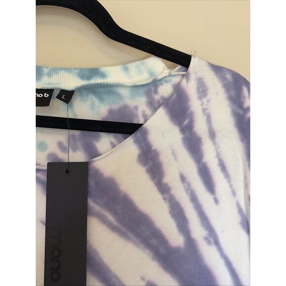 Mono B Blue Purple Tie Dye Raw Neckline Tee Tshirt Shirt Womens Large NEW NWT - Picture 5 of 11